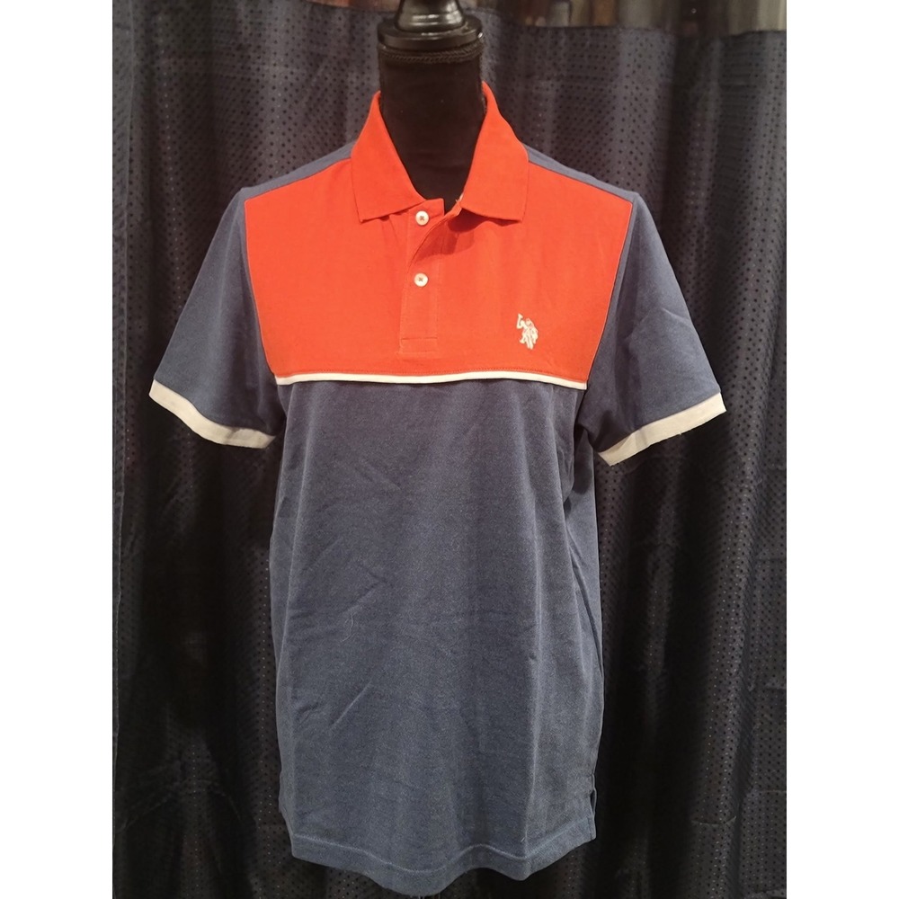 US Polo Assn‎ Mens Colorblock Polo Shirt Navy Orange White Small
